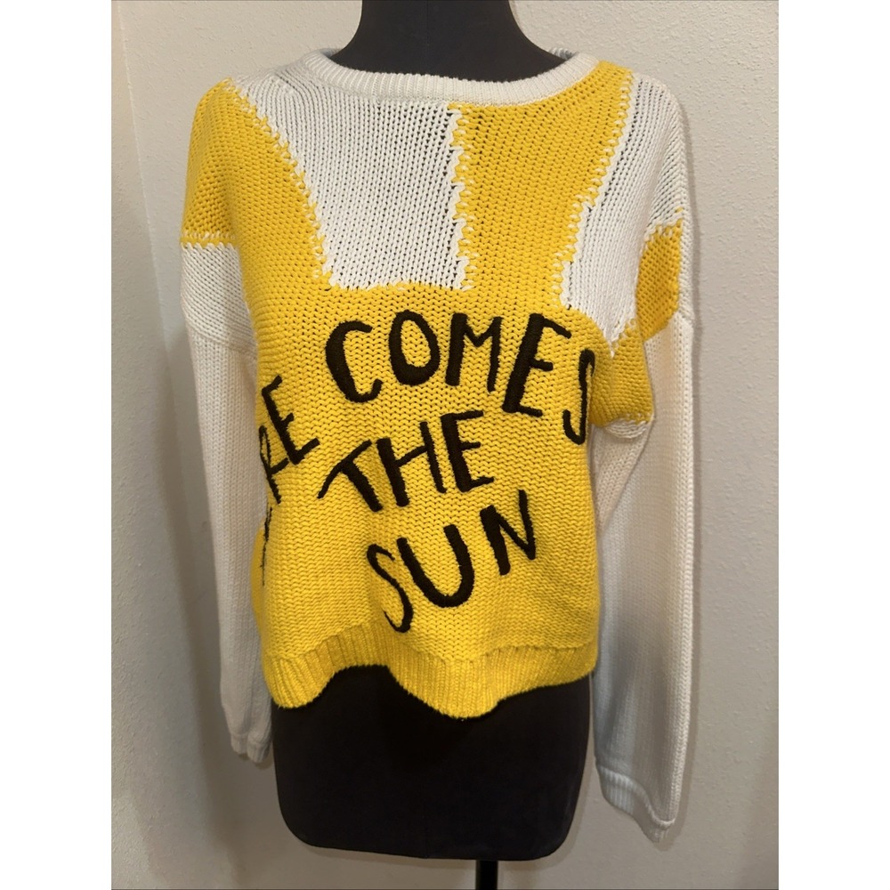 Alice + Olivia The Beatles Here Comes The Sun Leena Knit Sweater Womens S Crop - Picture 2 of 10